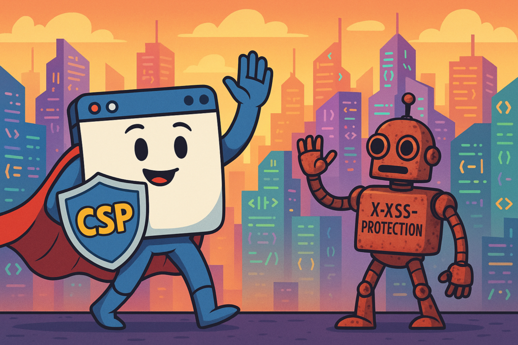 X-XSS-Protection deprecated - use Content-Security-Policy for secure XSS defensey robot labeled X-XSS-Protection