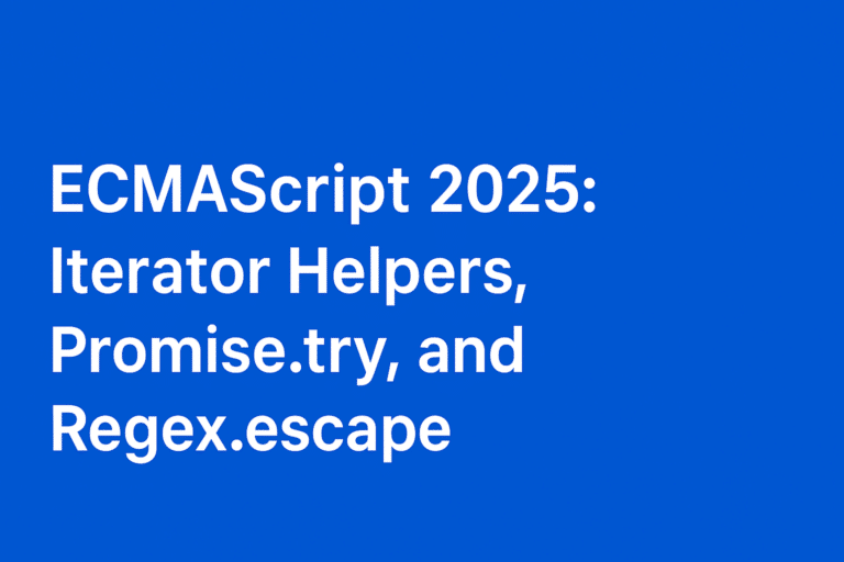 ECMAScript 2025 JavaScript blog banner with bold title text on a solid blue background